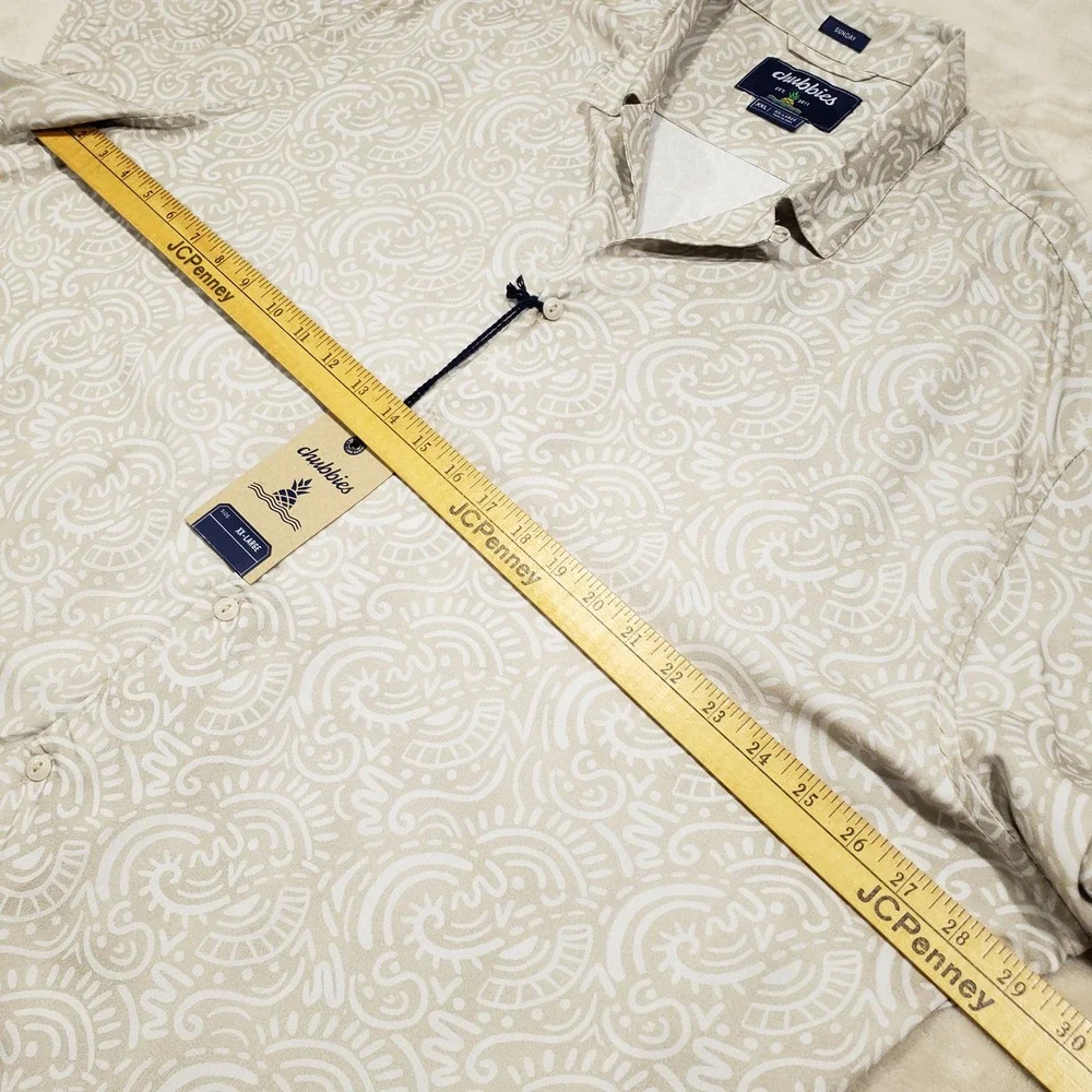 Chubbies Button‎ Up Shirt Mens XXL Taupe Screen Saver Rayon Sunday Shirt New